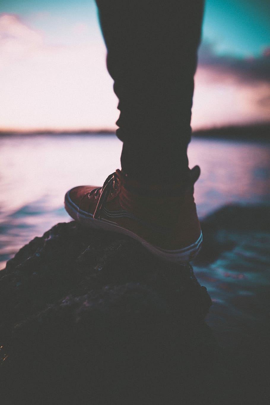 person wearing red Vans high-top shoe, person wearing red low-top sneaker HD wallpaper