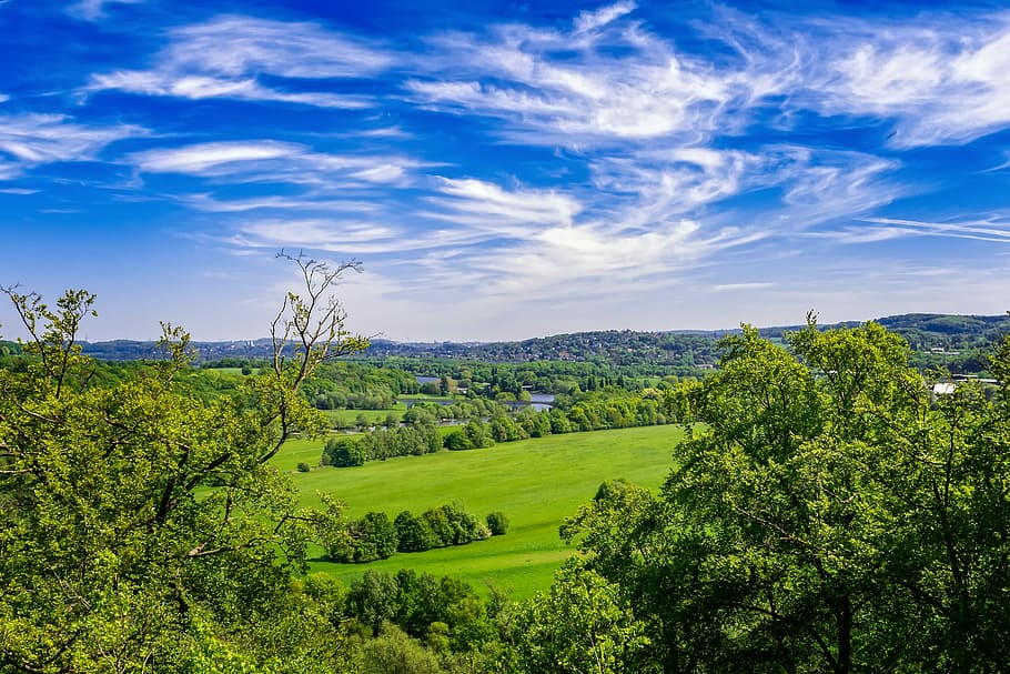 green trees under sky, landscape, germany, nature, distant view HD wallpaper