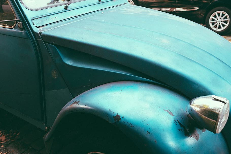 Part of an old blue car close up, objects, other, old-fashioned HD wallpaper