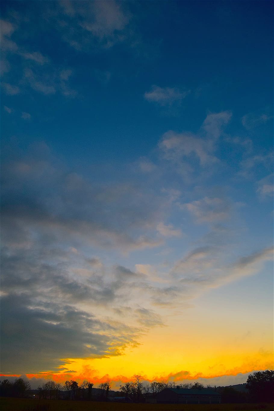 sunset, clouds, horizon, sky, nature, blue, summer, landscape HD wallpaper