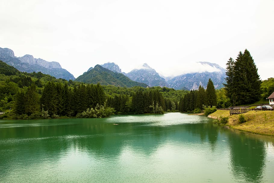 water, lake, barcis, tree, scenics - nature, mountain, tranquility HD wallpaper