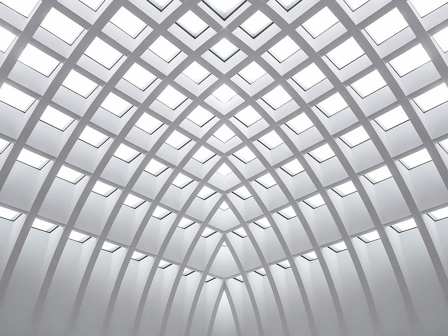 white architectural building, white concrete building, ceiling HD wallpaper