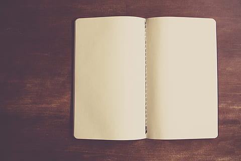 blank notebook on wooden surface, empty, paper, designer, table HD wallpaper
