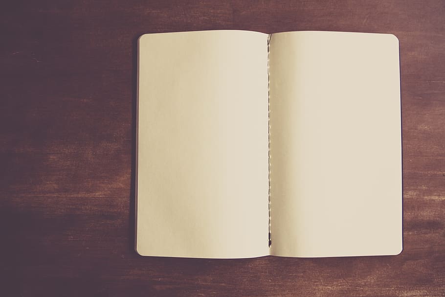 blank notebook on wooden surface, empty, paper, designer, table HD wallpaper