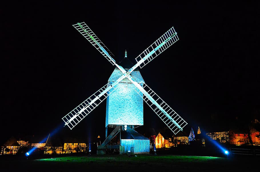 windmill, lighting, historically, atmosphere, mood, half-timbered village dubai HD wallpaper