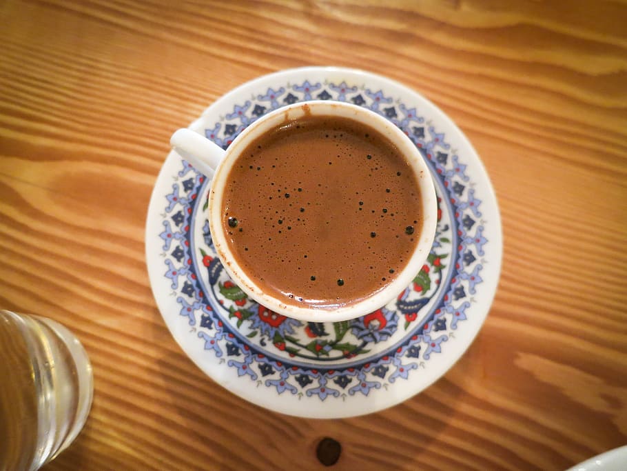 brown filled teacup with saucer on table, mug, coffee, hot HD wallpaper