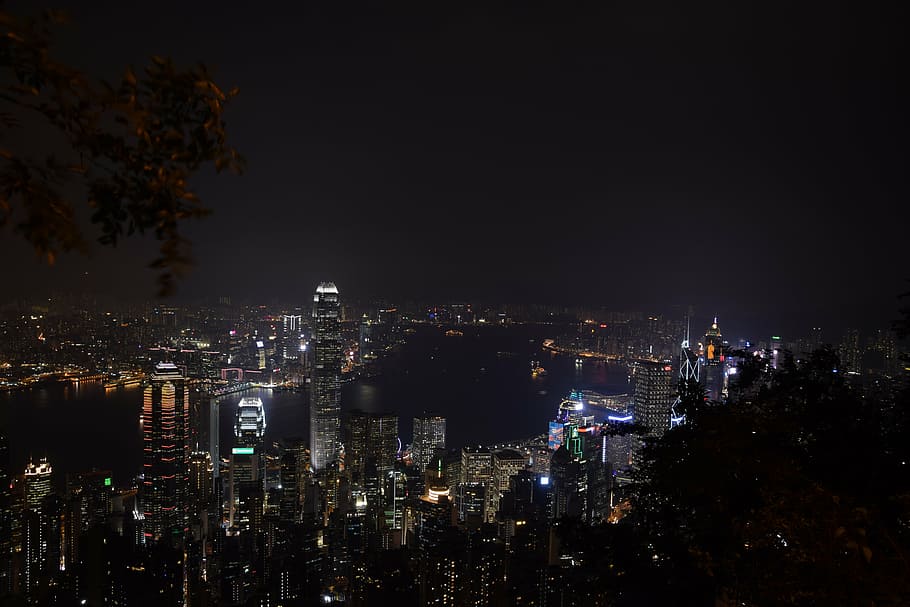 hong kong, peak, night, hong kong skyline, harbor, cityscape, HD wallpaper