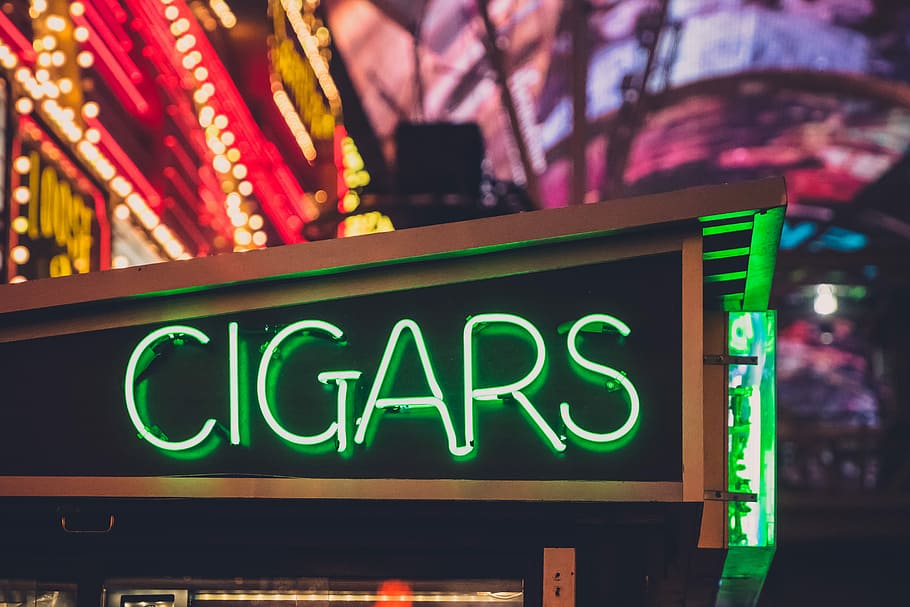 HD wallpaper: cigars neon signage, neon light, light bulb, text