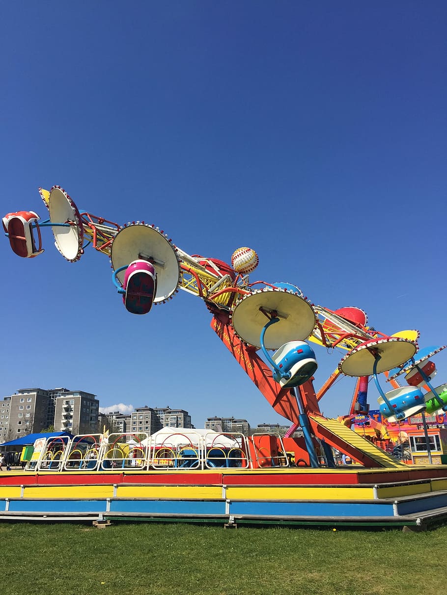 Carousel, Amusement, Colors, clear sky, blue, amusement park HD wallpaper