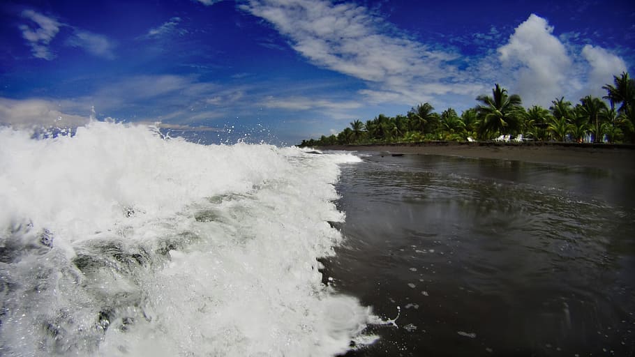 beach, wave, sand, water, sea, blue, costa, coats rica, cloud - sky HD wallpaper
