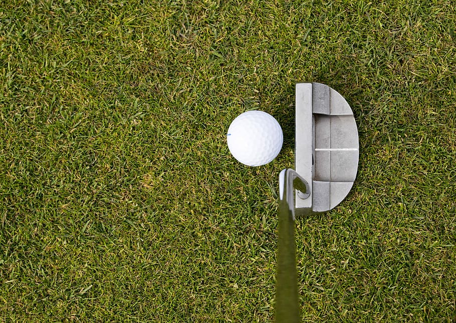 golf ball and golf club on lawn grass, Golf, Putter, Sport HD wallpaper