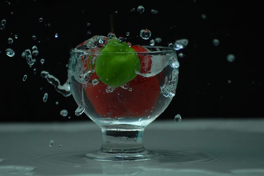 water, bell, apple, close-up, food and drink, glass, studio shot HD wallpaper