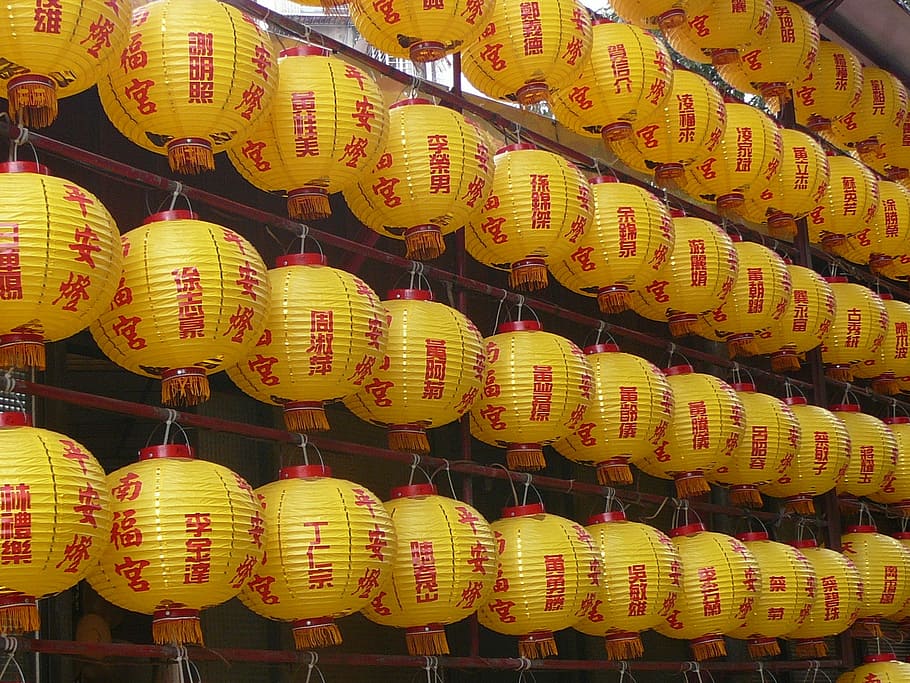 lanterns, chinese, china, paper, yellow, decoration, asia, new, HD wallpaper