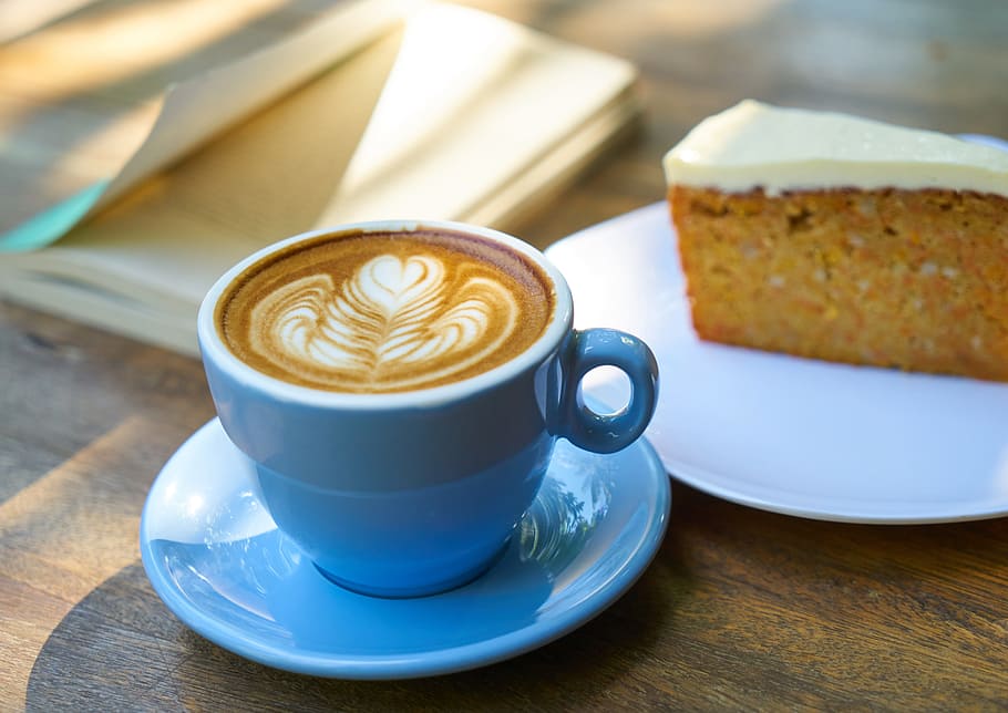 food, restaurant, caffeine, coffee, beverage, blue, book, breakfast HD wallpaper