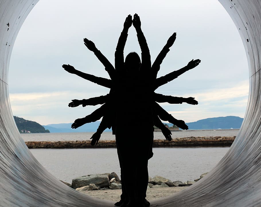 silhouette photo of six person doing arm gesture, Friendship