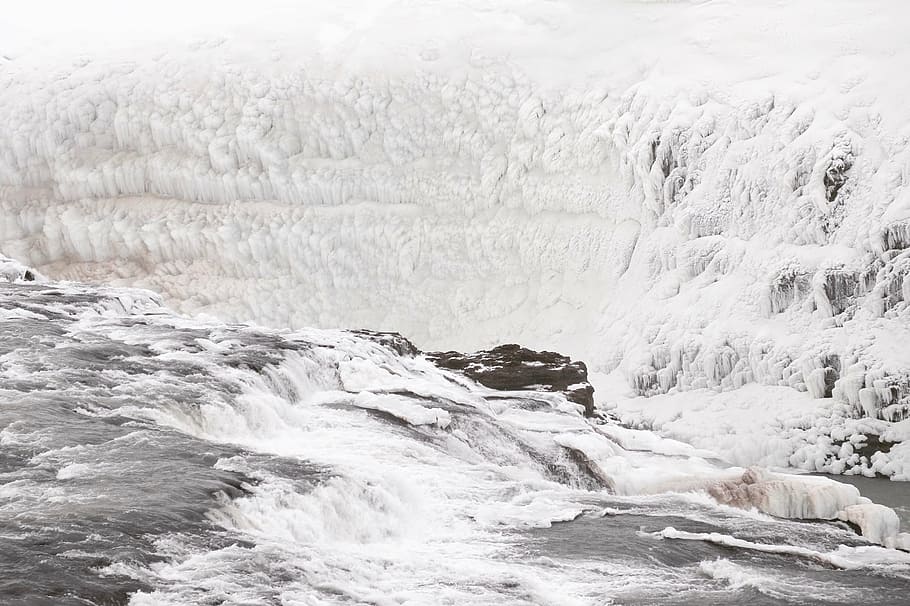 landscape photo of waterfalls, snow, winter, white, cold, weather HD wallpaper