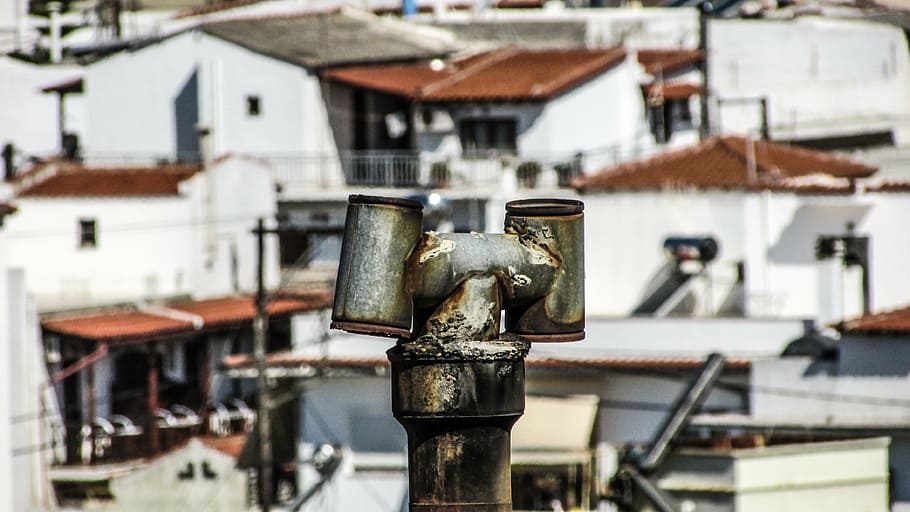 flue, rusty, old, town, greece, architecture, building exterior HD wallpaper