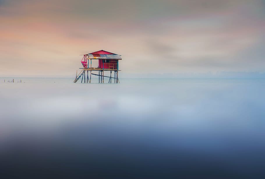 photo of red and brown beach house, abstract, amazing, architecture HD wallpaper