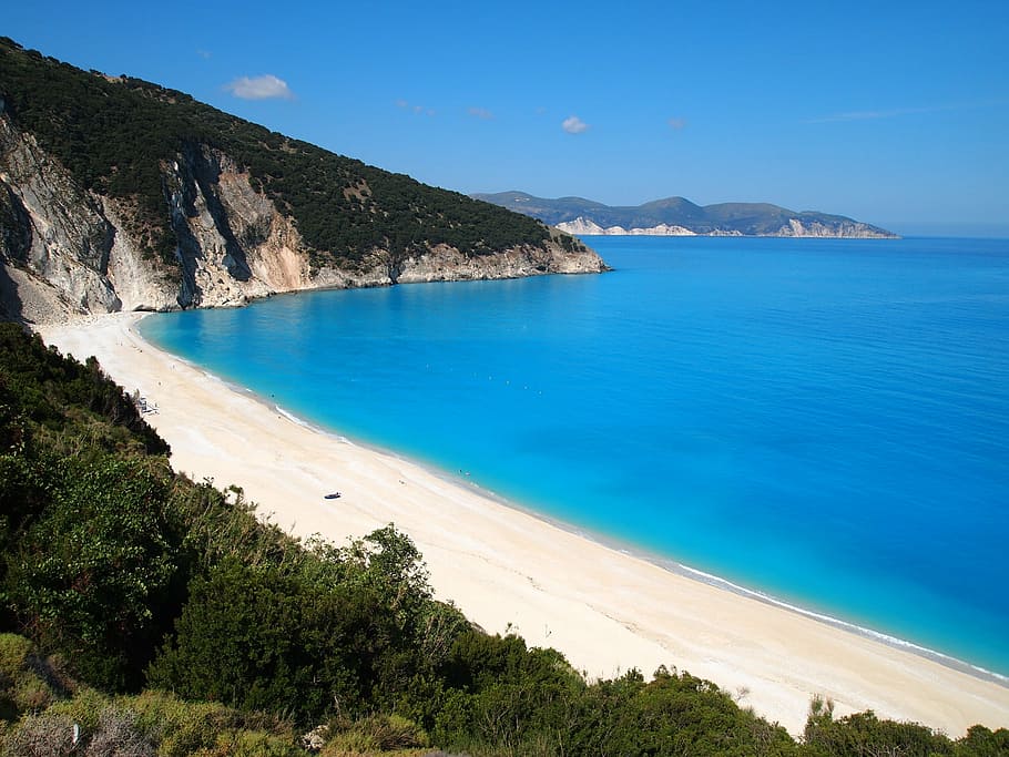 aerial shot of seashore, beach, greece, kefalonia, island, summer, HD wallpaper