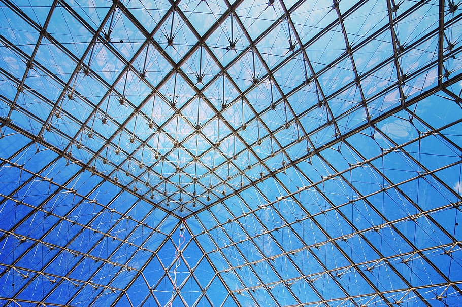 vanishing point, the louvre, paris, pattern, abstract, shape HD wallpaper