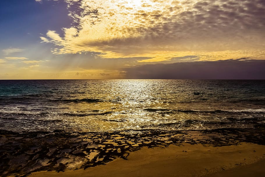photo of beach during cloudy sunset, nature, dusk, sky, clouds HD wallpaper