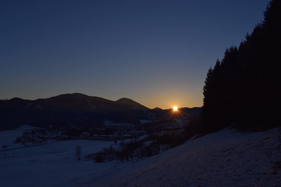 Sunset, Evening, Sky, evening sky, abendstimmung, winter, wintry HD wallpaper