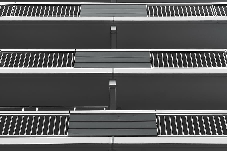 black and white painted building, architecture, infrastructure HD wallpaper