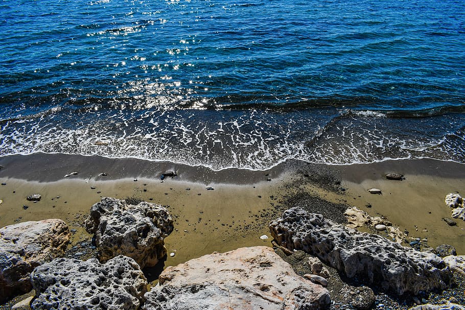 cliff, beach, sea, wave, scenery, coast, nature, shore, ormidhia HD wallpaper