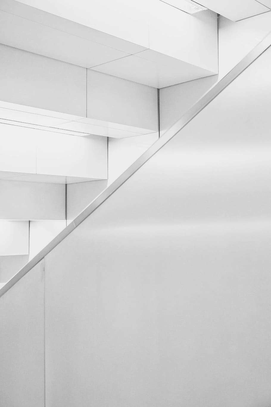 photo of white ceramic stair, white ceiling design, stairs, architecture HD wallpaper