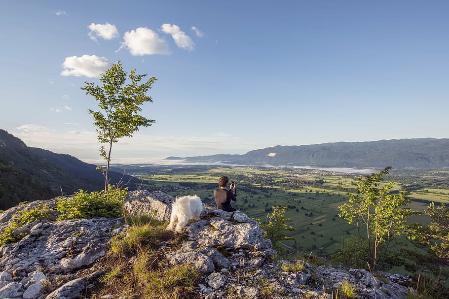 adventure, grass, hike, hill, landscape, man, mountain, nature HD wallpaper