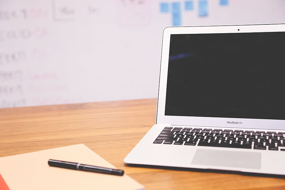 MacBook Air, beside, black, ballpoint, pen, laptop, computer HD wallpaper