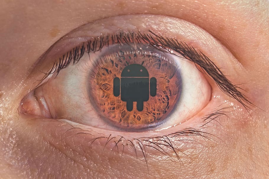 photo of person's eye, android, iris, brown, fanboy, smartphones HD wallpaper