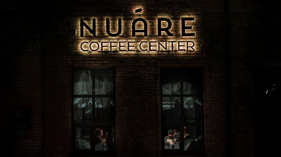 Nuare Coffee Center store, Nuare coffee center signage on top of store HD wallpaper