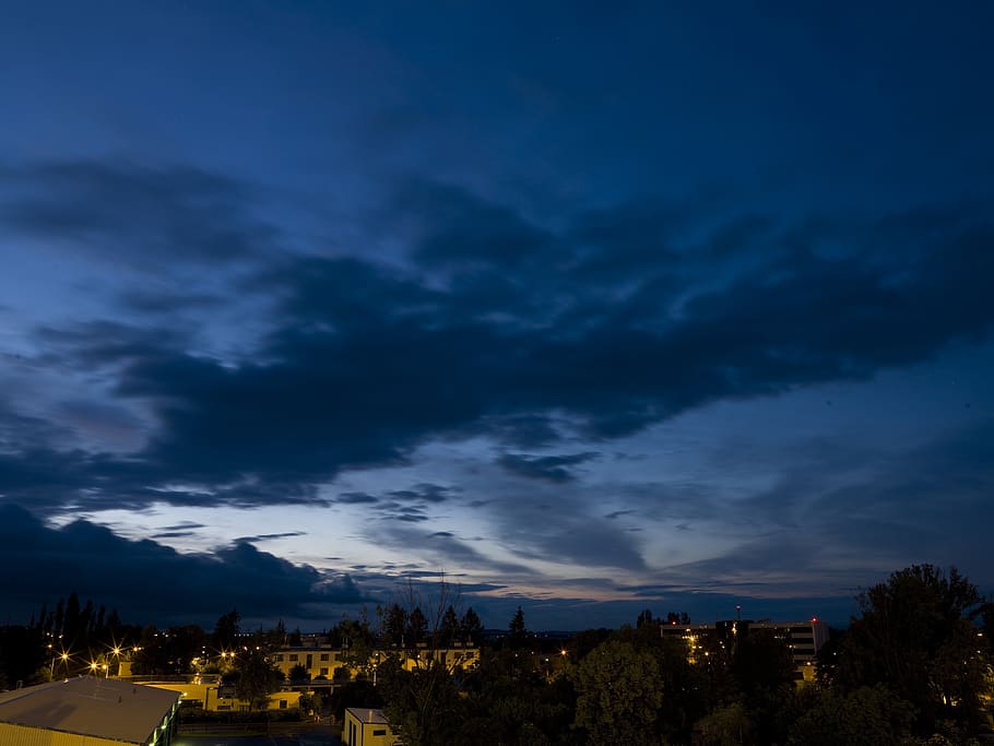 night, sky, landscape, sunset, blue, heaven, park, nature, city HD wallpaper
