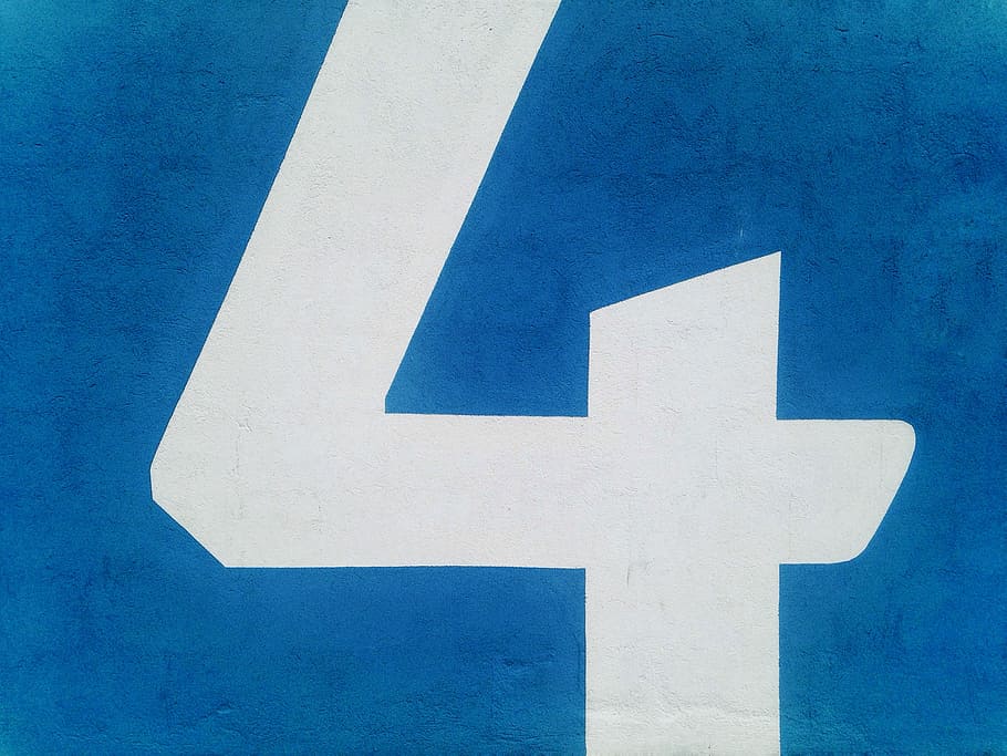 4 illustration, blue and white 4 logo, minimalist, four, abstract HD wallpaper
