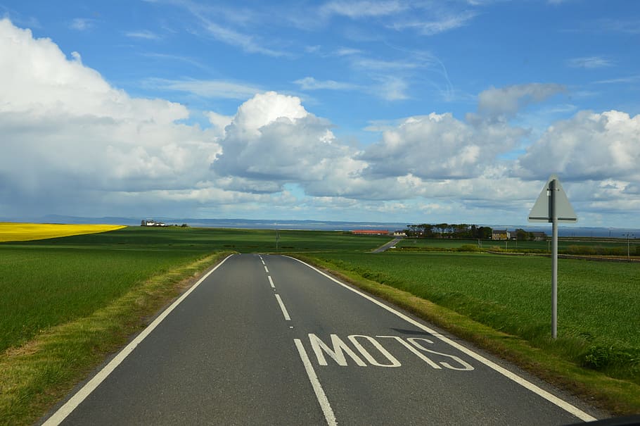 dawn, landscape, far, road, sign, transportation, sky, cloud - sky HD wallpaper