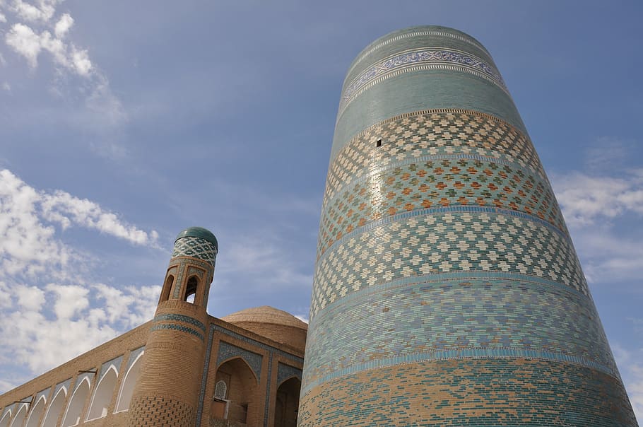 uzbekistan, khiva, melly tadena minor, architecture, low angle view, HD wallpaper