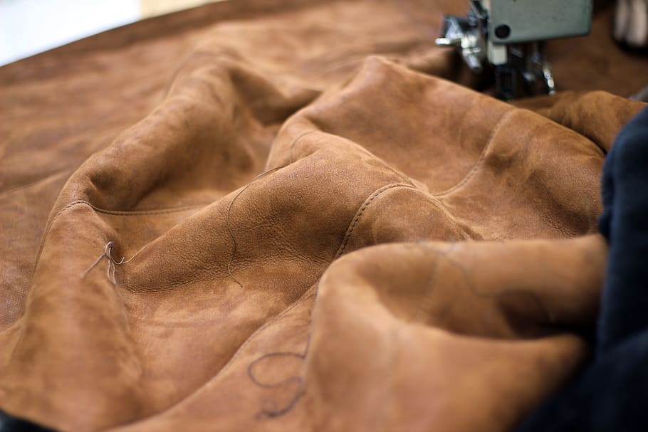 brown leather textile, sewing machine, clothing, background HD wallpaper