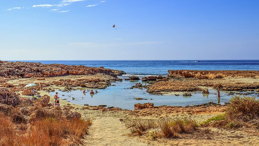 beach, cove, coast, sea, horizon, landscape, ayia napa, cyprus HD wallpaper
