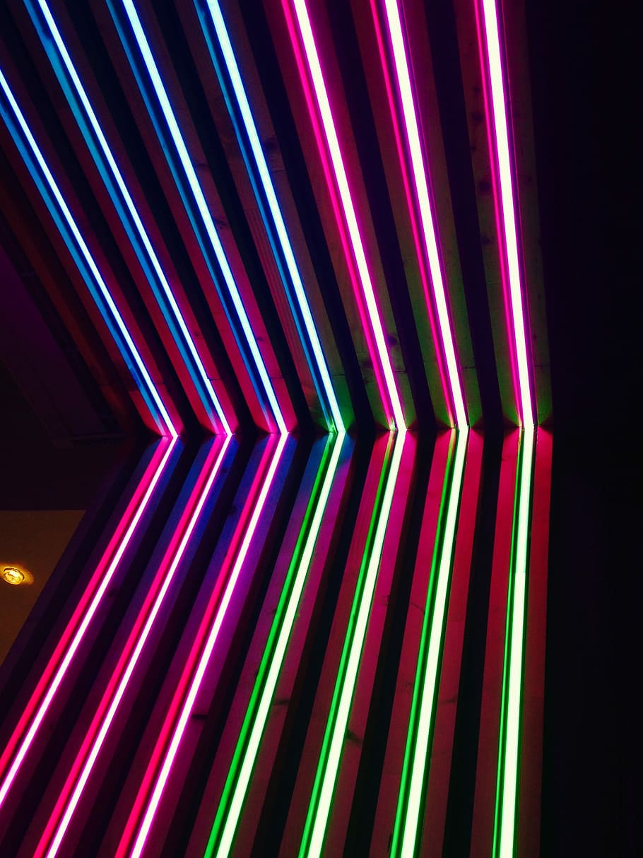 turned on green, purple, and blue neon lights, pink and blue LED light, HD wallpaper