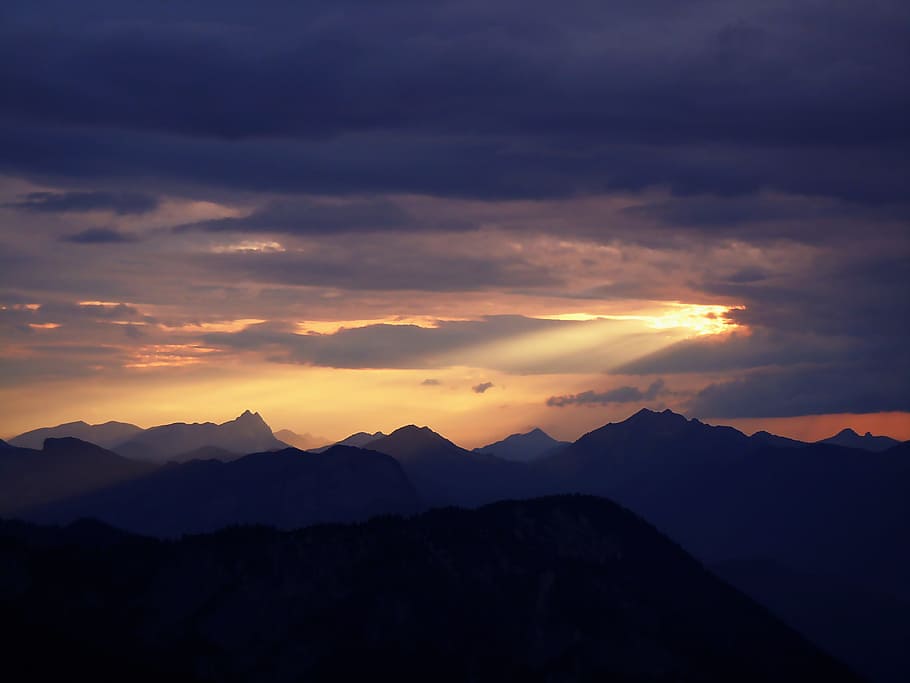 landscape photo of a sunrise, alpine, sky, clouds, mountains HD wallpaper