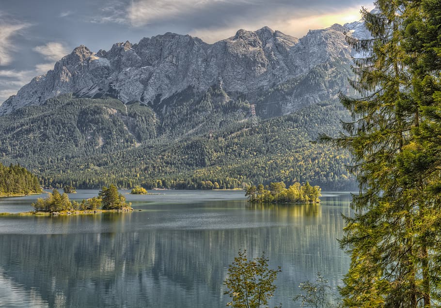alps, brine, eibsee, mountain, water, beauty in nature, scenics - nature HD wallpaper