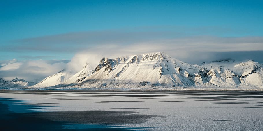 body of water and mountain scenery, snow, winter, white, cold HD wallpaper