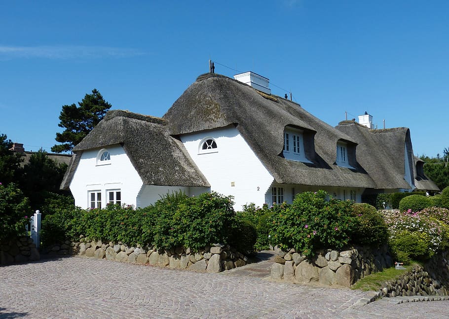 sylt, kampen, north sea, island, northern germany, villa, thatched roof, HD wallpaper