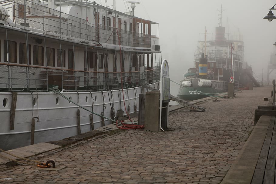 mist, fog, ship, harbor, port, outdoors, architecture, building exterior HD wallpaper