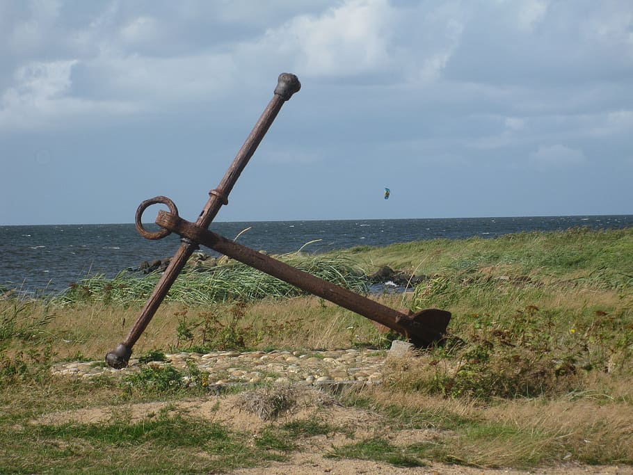 Anchor, Ship, Boot, Coast, Water, rusty, port, sea, field, cloud - sky HD wallpaper