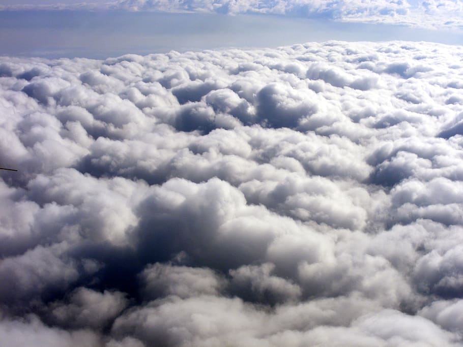 white clouds, sky, plane, day, the haze, cloud - sky, beauty in nature HD wallpaper