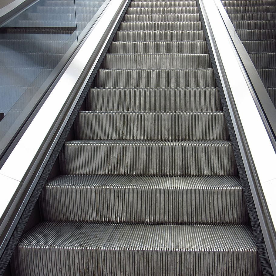 escalator, gradually, upward, movement, metal, steps and staircases HD wallpaper