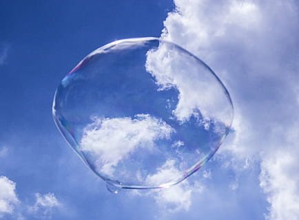 soap bubble, sky, blue, fly, blow, cloud, weightless, summer day HD wallpaper