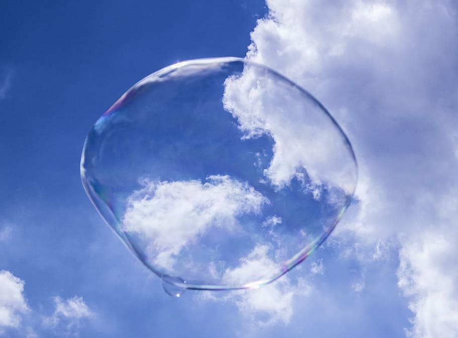soap bubble, sky, blue, fly, blow, cloud, weightless, summer day HD wallpaper